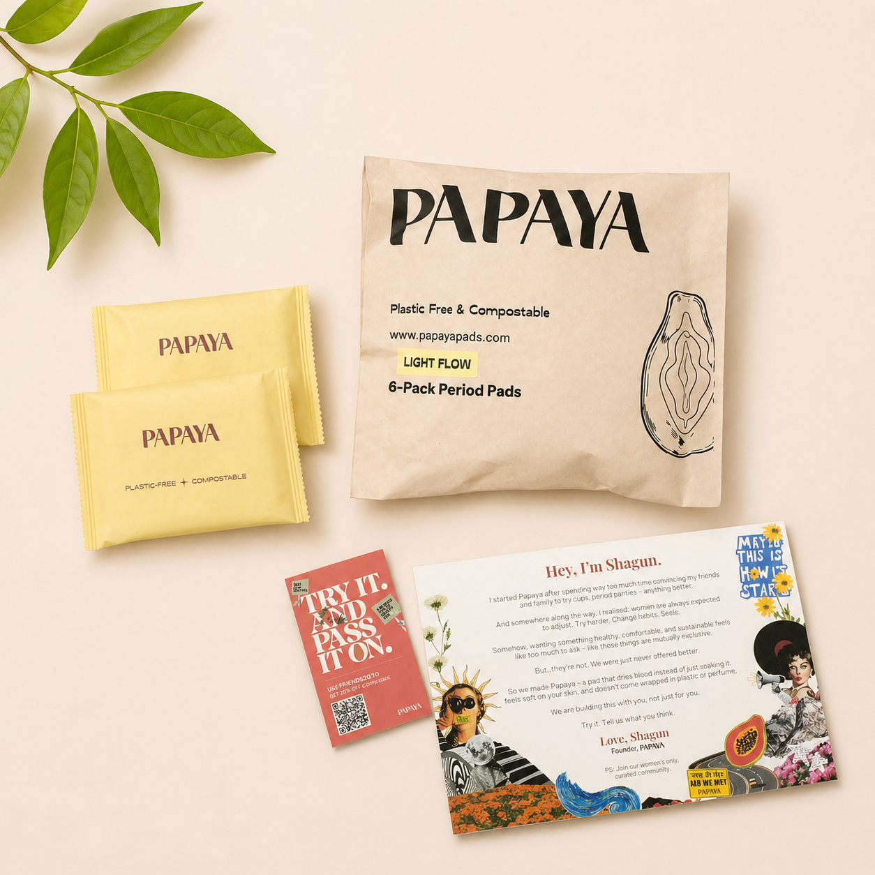 Papaya Light Flow Menstrual Pad Trial Pack of 6